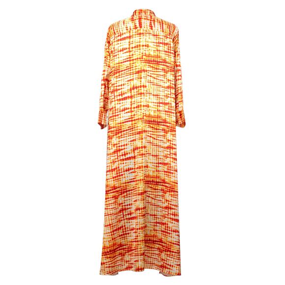 Sai Sankoh Riviera Shirt Dress Flowy Oversized Fit Orange White XL Long Sleeve - Picture 2 of 8